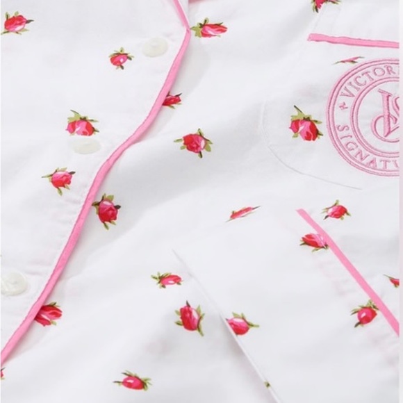 Victoria's Secret White Pajama Set with Pink Accents - Picture 2 of 4